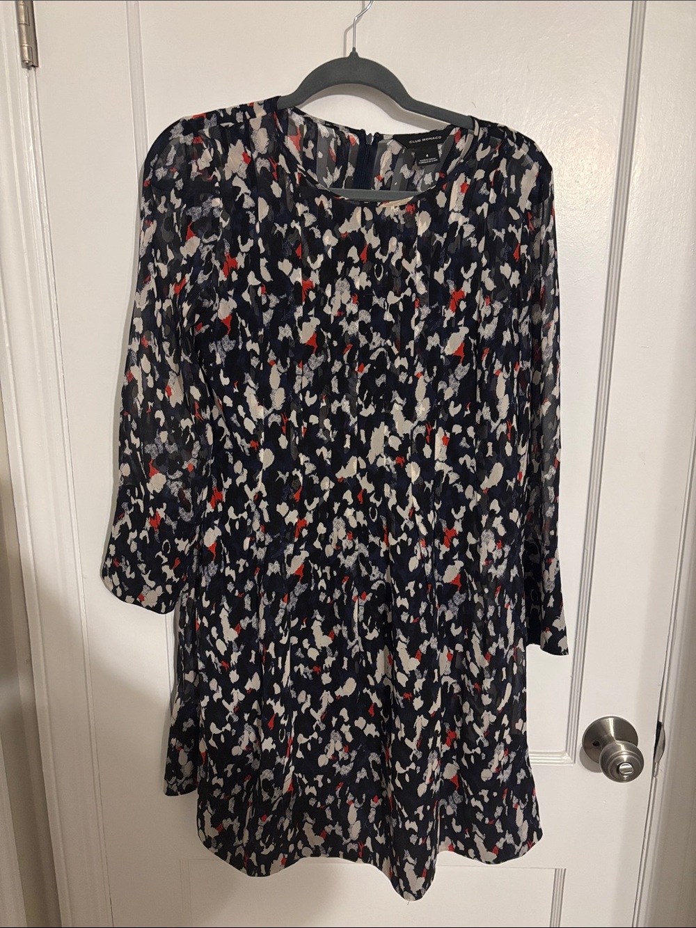 Club Monaco Navy Long-Sleeve Abstract Floral Dress